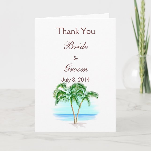 Beach And Palm Trees Wedding Thank You (Front)