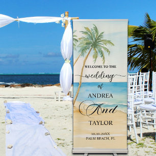Beach and Palm Trees 'Welcome to our Wedding' Retractable Banner