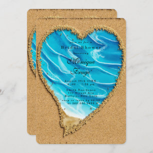 Beach and Sand Heart Bridal Shower Invitation