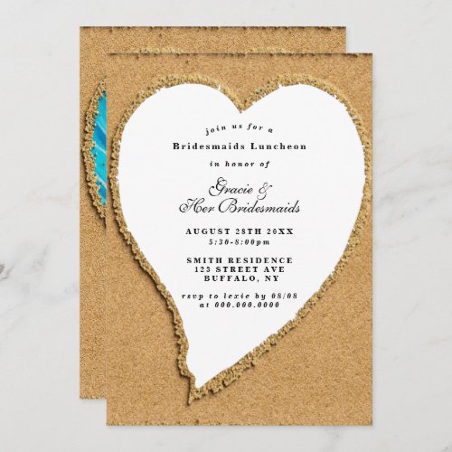 Beach and Sand Heart Bridesmaids Luncheon Invites