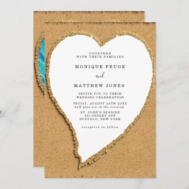 Beach and Sand Heart Destination Wedding  Invitati Invitation (Front/Back)
