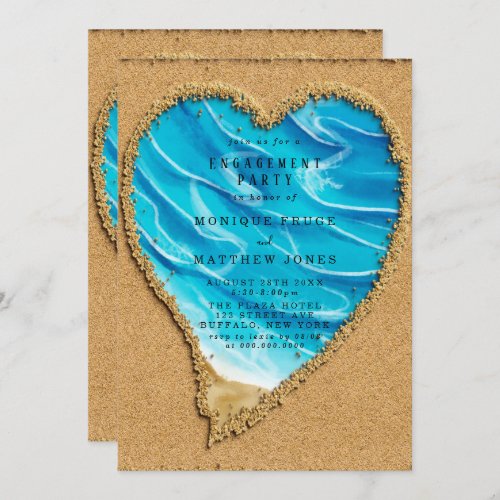 Beach and Sand Heart Engagement Party Invitation
