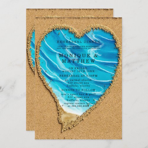 Beach and Sand Heart Rehearsal Dinner Invitation