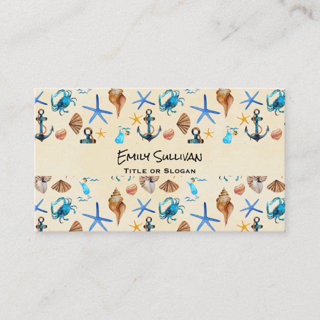 Beach And Sea Life Themed Pattern Business Card (Front)