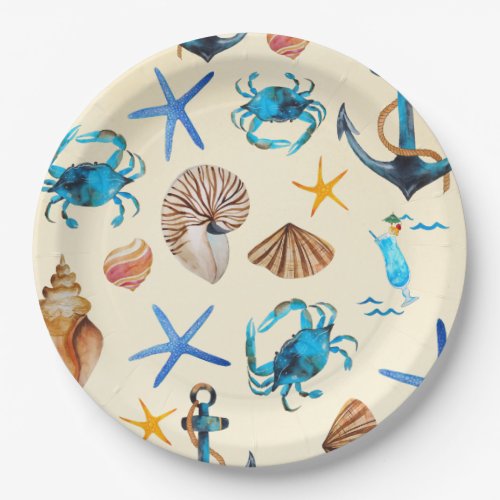 Beach And Sea Life Themed Pattern Paper Plates