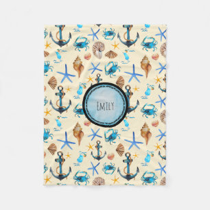 Beach And Sea Life Themed Pattern Personalized Fleece Blanket
