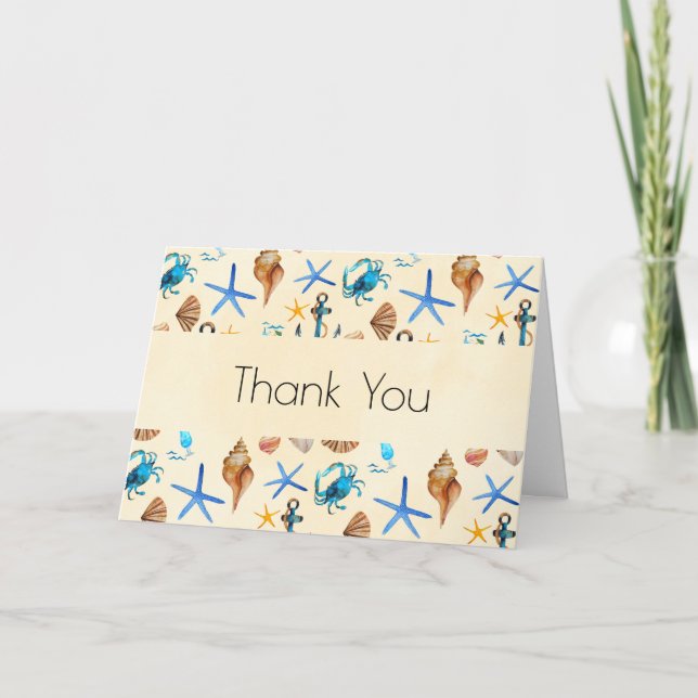 Beach And Sea Life Themed Pattern Thank You Card (Front)