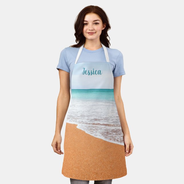 Beach and Sea Personalized Name Apron (Worn)