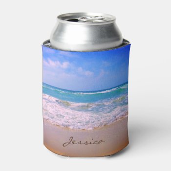 Beach And Sea Personalized Name Can Cooler by stdjura at Zazzle