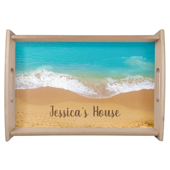 Beach and Sea Personalized Name Photo Serving Tray (Front)