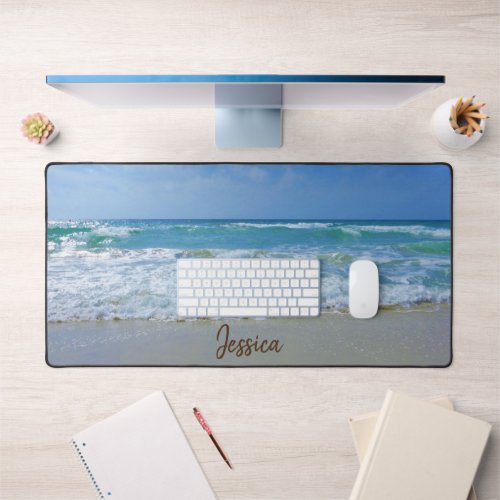 Beach and Sea Photo Personalized Name Desk Mat