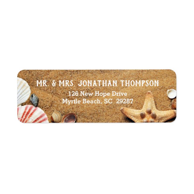 Beach and Seashell Wedding Return Address Stickers (Front)