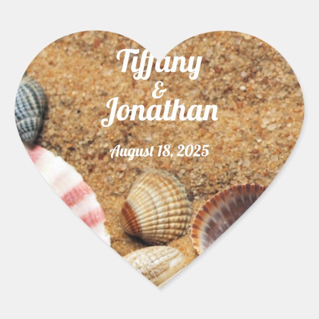 Beach And Seashells Heart Shaped Stickers (Front)