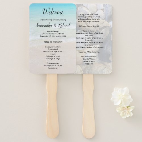 Beach and Seashells Wedding Fan Program