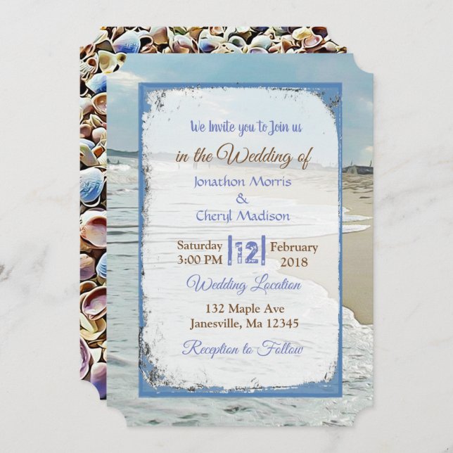 Beach and Seashells Wedding Invitations (Front/Back)