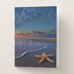 Beach and Starfish Pretty Coastal Pocket Folder