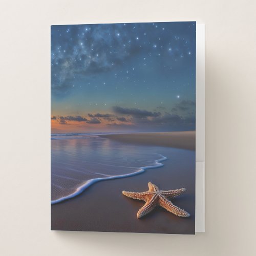 Beach and Starfish Pretty Coastal Pocket Folder