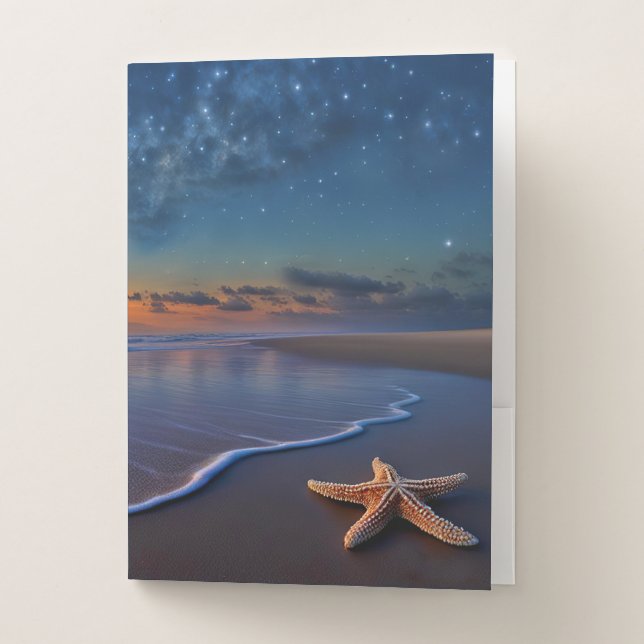 Beach and Starfish Pretty Coastal Pocket Folder (Front)