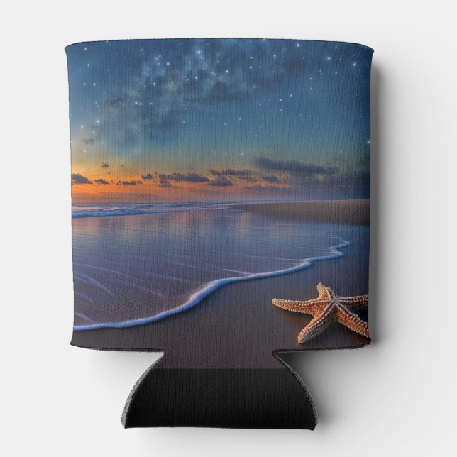 Beach and Starfish Seaside with Waves Can Cooler (Back)