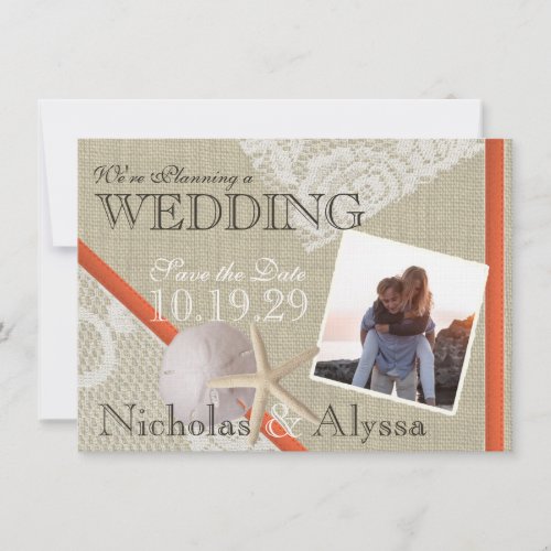 Beach and Vintage Lace Romantic Save the Date