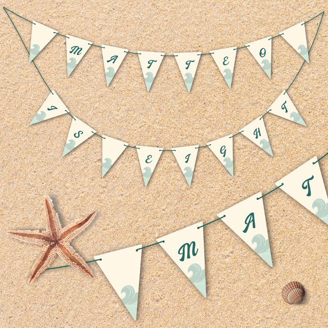 Beach and Wave Bunting Flags for Kids Birthday (Personalized Bunting Flags for your Beach Party)