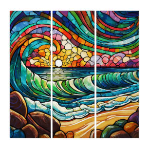 Beach and waves Stained glass art