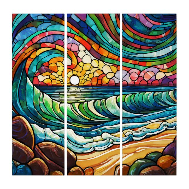 Beach and waves Stained glass art (Front)