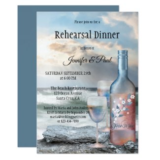 Beach and Wine Painted Rehearsal Dinner Invitation