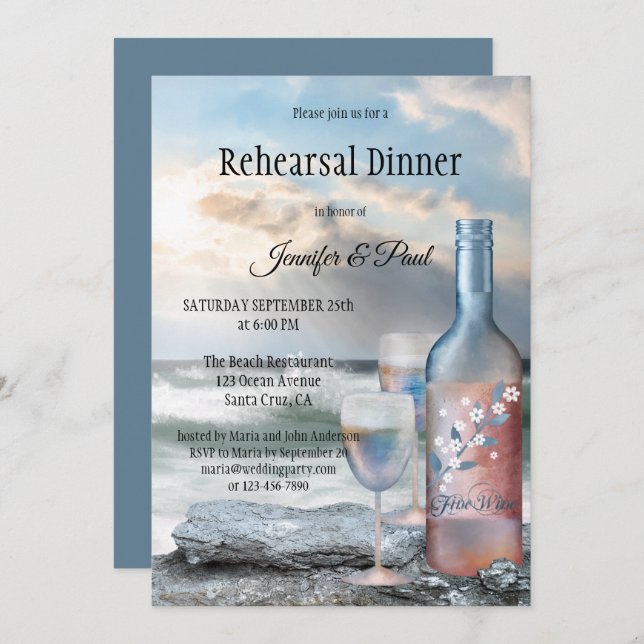 Beach and Wine Painted Rehearsal Dinner Invitation (Front/Back)