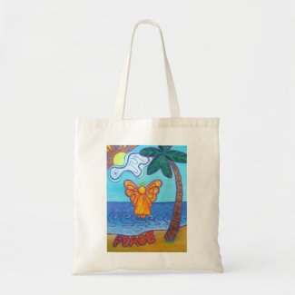Beach Angel Peace and Joy Art Tote Bags