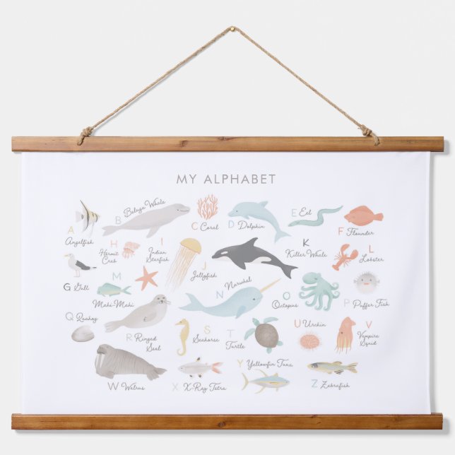 Beach Animal Alphabet Nursery Decor Hanging Tapestry (Front)