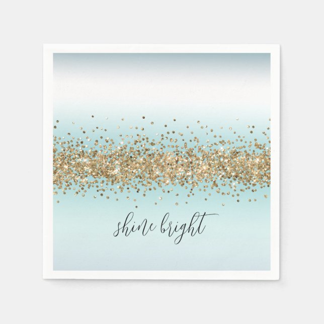 Beach Aqua Blue Ombre Gold Glitzy Sparkle  Napkins (Front)