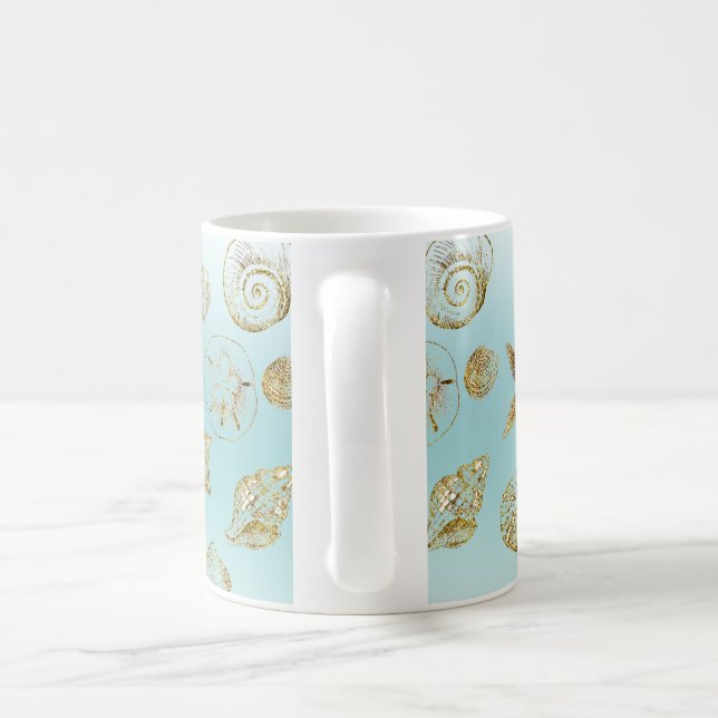 Beach Aqua Blue Ombre Gold Sea Shells Coffee Mug