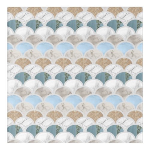 beach aqua blue white marble pastel mermaid scales acrylic print