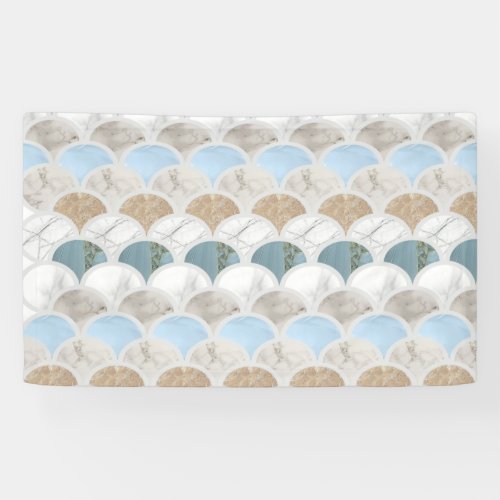 beach aqua blue white marble pastel mermaid scales banner