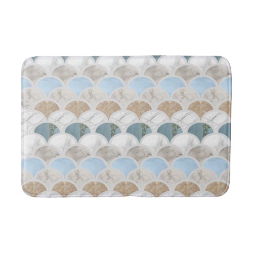 beach aqua blue white marble pastel mermaid scales bath mat