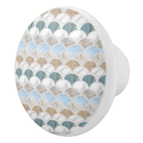 beach aqua blue white marble pastel mermaid scales ceramic knob