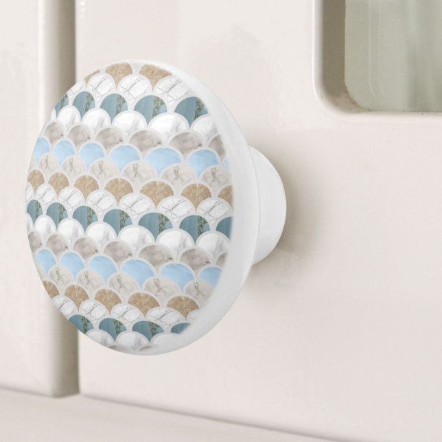 beach aqua blue white marble pastel mermaid scales ceramic knob (beach aqua blue white marble pastel mermaid scales ceramic knob)