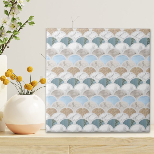 beach aqua blue white marble pastel mermaid scales ceramic tile (beach aqua blue white marble pastel mermaid scales ceramic tile)