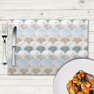 beach aqua blue white marble pastel mermaid scales cloth placemat