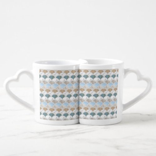 beach aqua blue white marble pastel mermaid scales coffee mug set