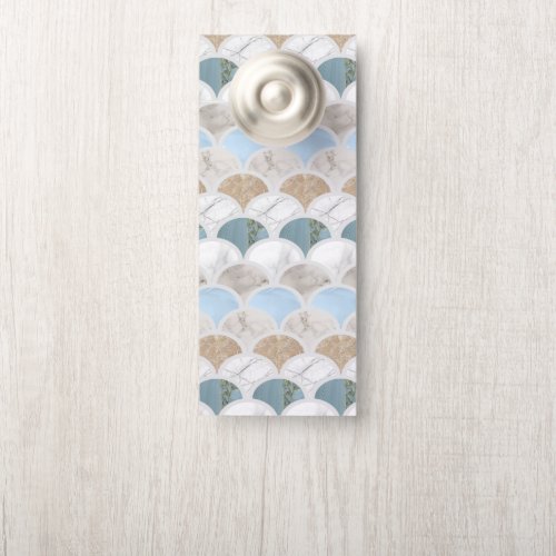 beach aqua blue white marble pastel mermaid scales door hanger