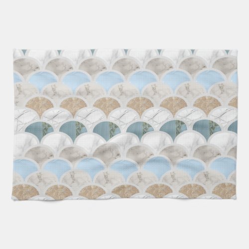 beach aqua blue white marble pastel mermaid scales kitchen towel