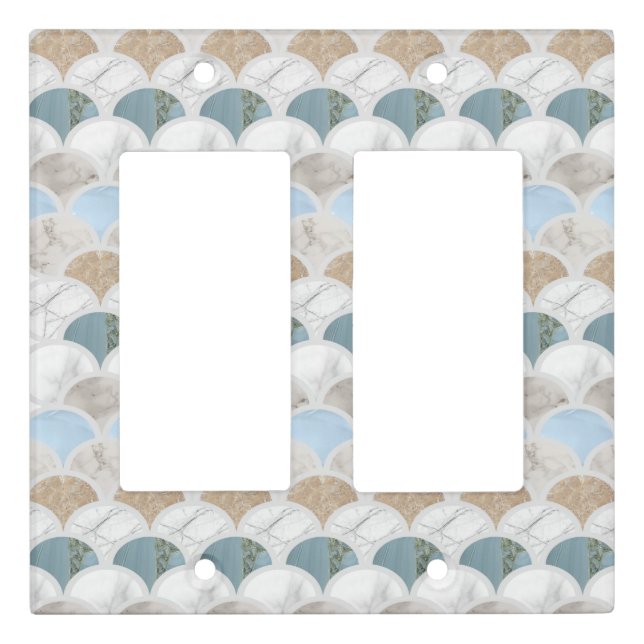 beach aqua blue white marble pastel mermaid scales light switch cover (Front)