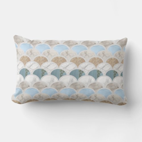 beach aqua blue white marble pastel mermaid scales lumbar pillow