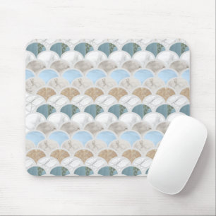 beach aqua blue white marble pastel mermaid scales mouse pad