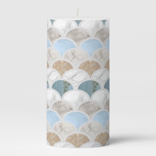 beach aqua blue white marble pastel mermaid scales pillar candle