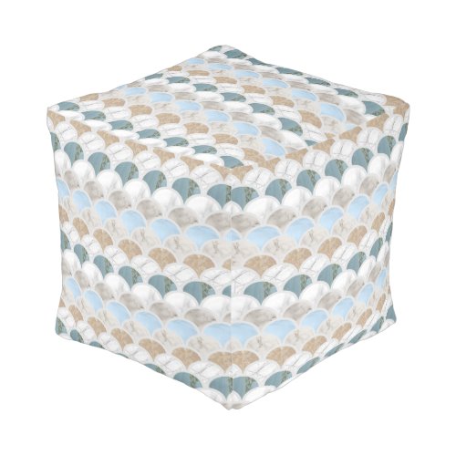 beach aqua blue white marble pastel mermaid scales pouf