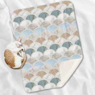 beach aqua blue white marble pastel mermaid scales sherpa blanket