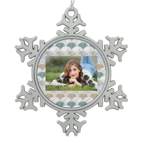 beach aqua blue white marble pastel mermaid scales snowflake pewter christmas ornament